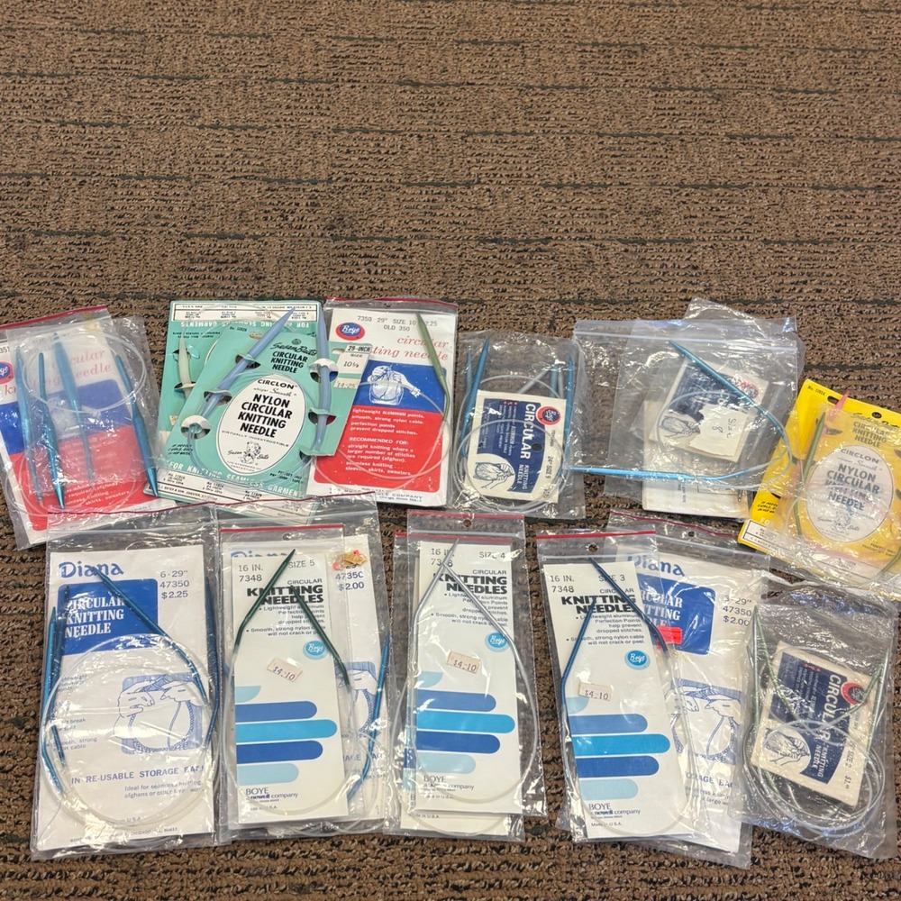 Vintage Circular Knitting Needle Lot Boye Susan Bates Diana Assorted Sizes 11pc